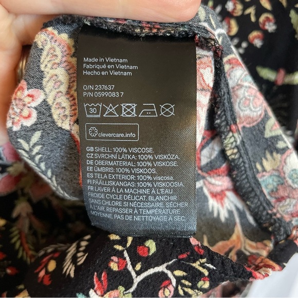 H&M Women’s Black Pink Floral Mini Dress 3/4 Flare Sleeve Size 10 - Picture 12 of 13